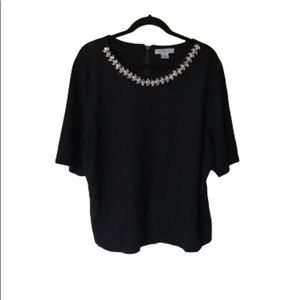 Black blouse with rhinestones neckline ring,2x